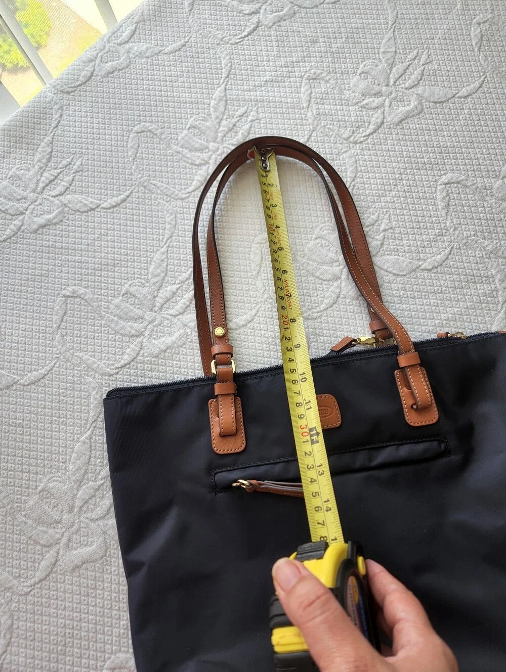 Bric's Navy Blue  Tote with Tan Leather Handles